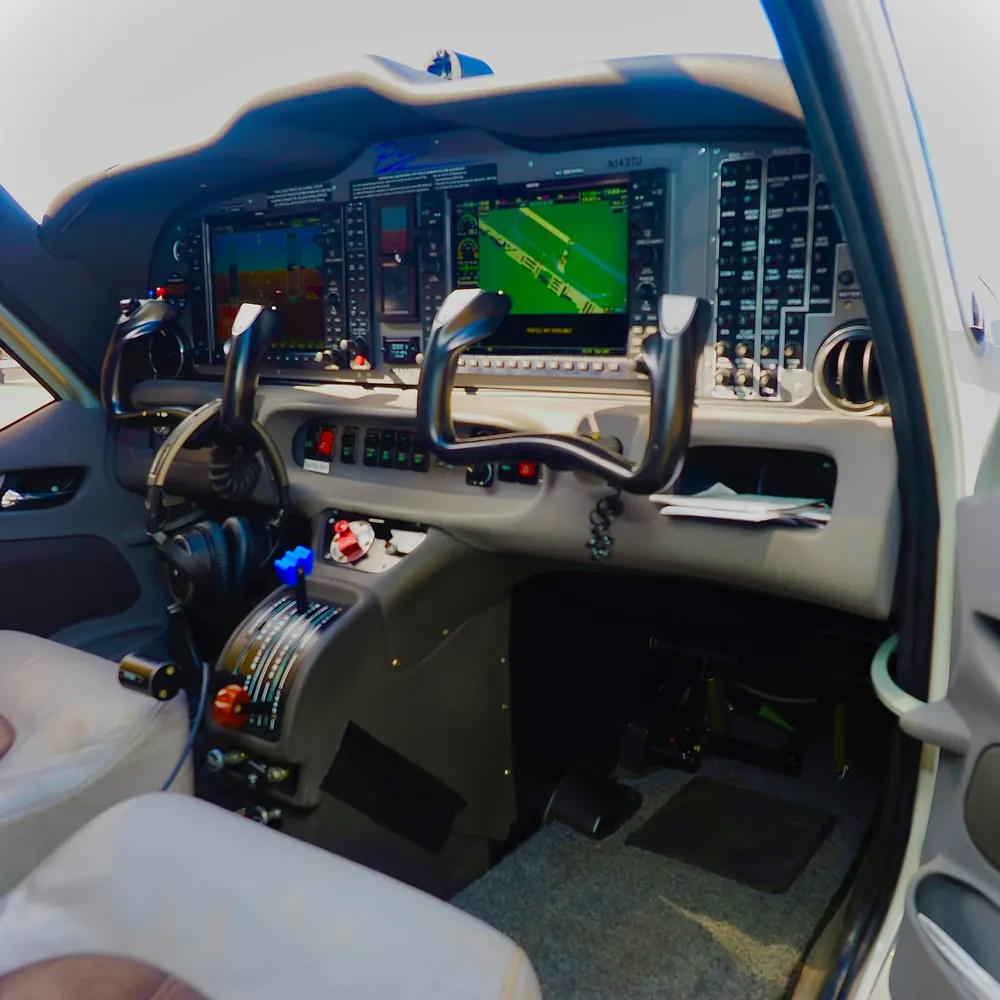 Flight deck with yokes and glass displays